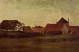 Vincent Van Gogh Famous Paintings - Farmhouses in Loosduinen near the Hague at Twilight